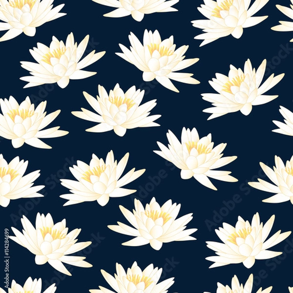 Obraz water lily navy blue pattern