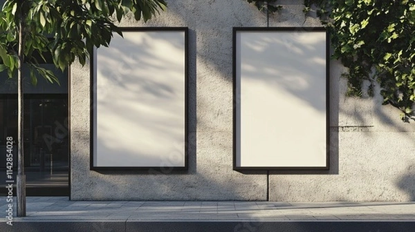 Fototapeta Mockup Of Two Vertical Customizable Posters On Street