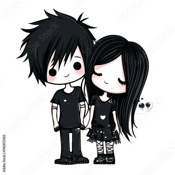 Obraz Cute Couple with Emo Style Vector Illustration | Dark and Alternative Fashion Artwork  
