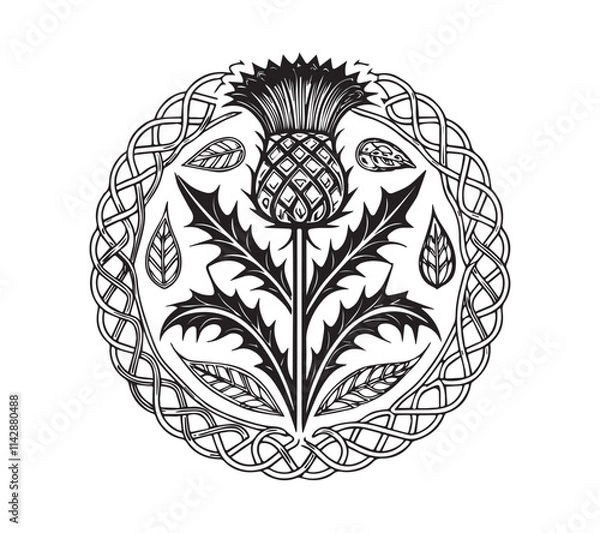 Obraz Scottish thistle vector line art in Celtic style flower 