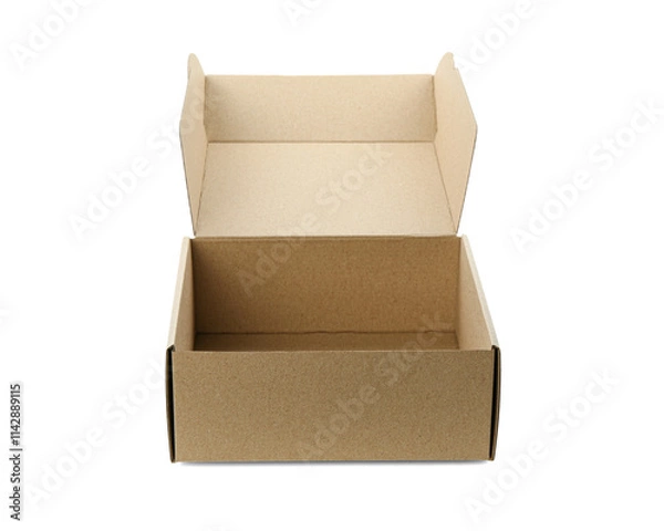 Fototapeta Open empty cardboard box isolated on white. Mockup for design