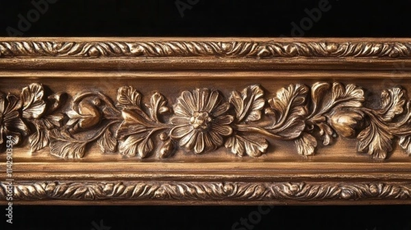 Fototapeta ornate antique gilded frame with intricate carvings, standing out against a plain background, showcasing craftsmanship and elegance, perfect for highlighting artwork or photographs