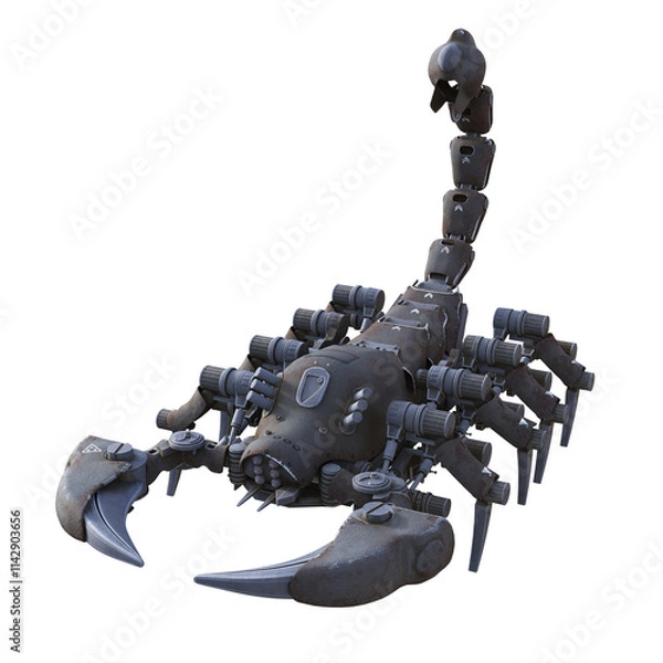 Obraz A scorpion complex robot on transparent background. 3D illustration of a mechanical creature. 