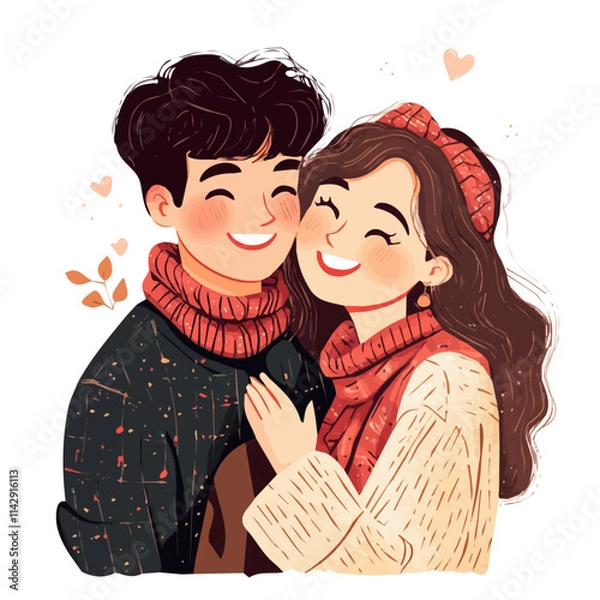 Obraz Cute Couple with Y2K Style – Trendy Vector Illustration for Retro-Futuristic Designs  
