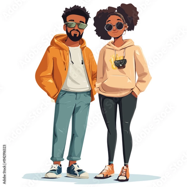 Obraz Cute Couple with Y2K Style – Trendy Vector Illustration for Retro-Futuristic Designs  

