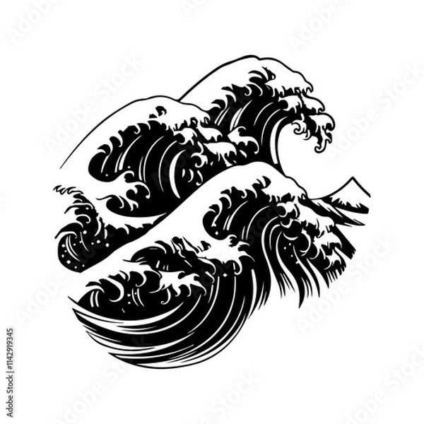 Obraz Beach Wave Line Vector Illustration Featuring Minimalist Ocean Wave Design with Smooth Flowing Lines
