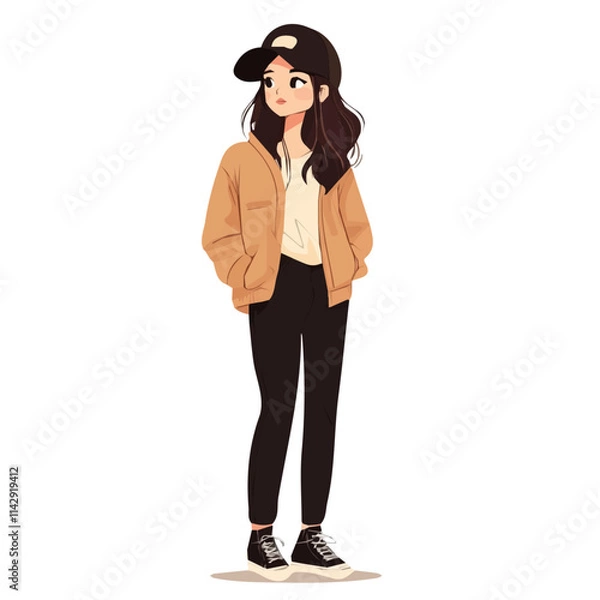 Obraz Cute Girl with Androgynous Style – Stylish Vector Illustration for Fashion & Art Creations  
