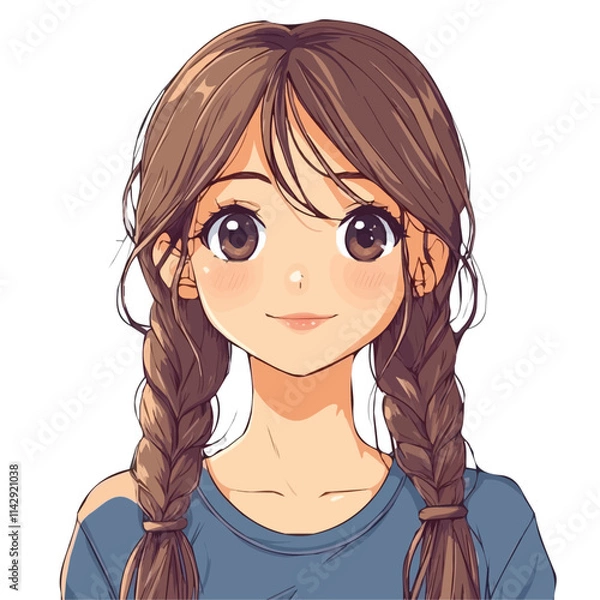 Obraz Cute Girl with Anime-Inspired Style – Colorful Vector Illustration for Creative Projects  
