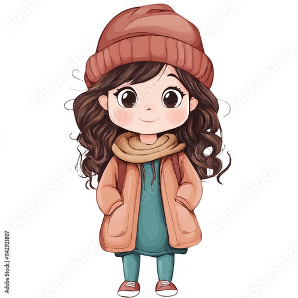 Obraz Cute Girl with Artistic Style – Creative Vector Illustration for Fashion & Art Projects  
