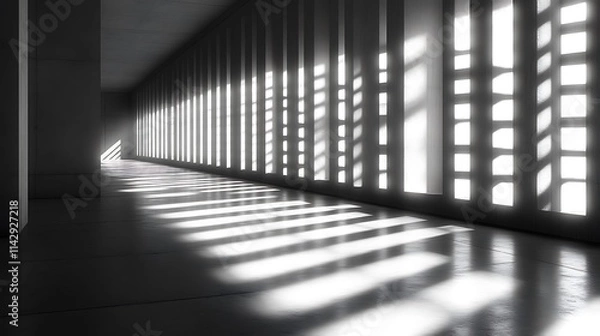 Fototapeta Light and shadow patterns in a modern hallway