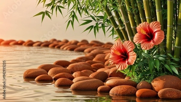 Fototapeta A Serene and Idyllic Scene Featuring a Tranquil Landscape, Gentle Natural Elements, and Soft Lighting, Evoking a Sense of Peace, Harmony, and the Beauty of Untouched Simplicity