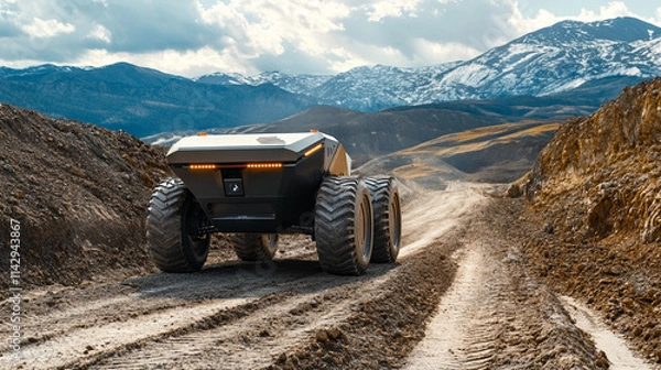 Fototapeta Autonomous Mining Vehicle on Rugged Terrain: Electric Off-Road Robot