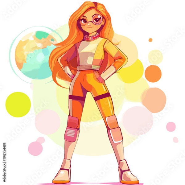 Fototapeta Cute Girl with Futuristic Style Vector Illustration | Sci-Fi and High-Tech Fashion Artwork for Logos & Digital Designs  

