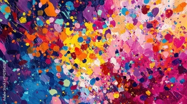 Fototapeta whimsical confetti explosion, vibrant colors, dynamic movement, festive atmosphere, joyful celebration, abstract design, party theme, energizing composition, colorful chaos