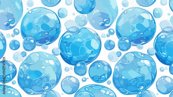 Fototapeta Blue Realistic Water Bubbles Seamless Pattern