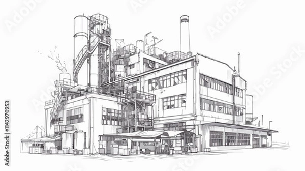 Fototapeta Industrial Factory Vector Sketch Icon Hand Drawing Isolated Background