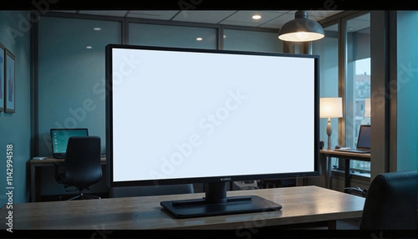 Fototapeta 3D TV screen with copy space, professional atmosphere, modern office environment
