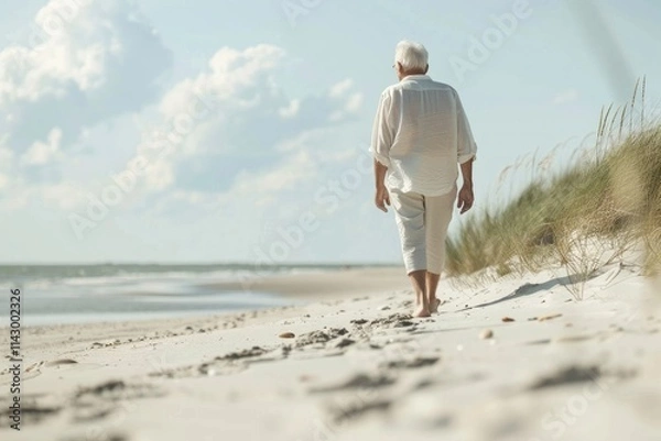 Obraz man walking barefoot on a sandy beach