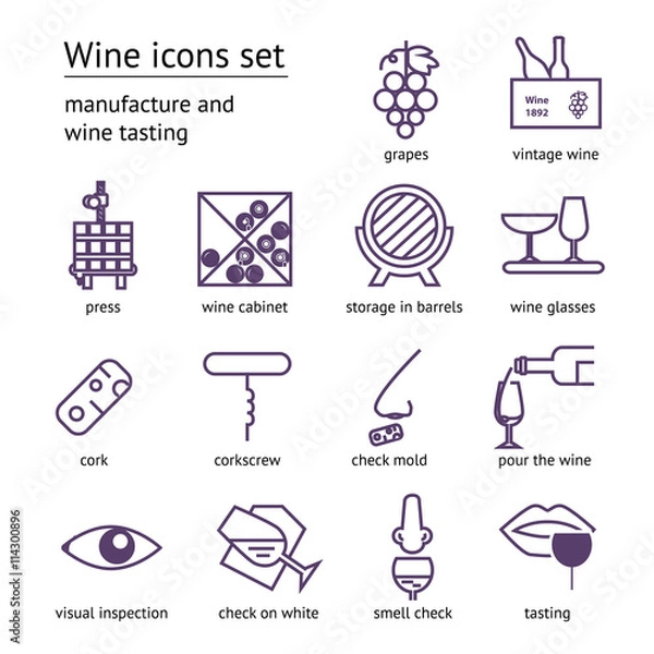 Fototapeta Wine icons collection