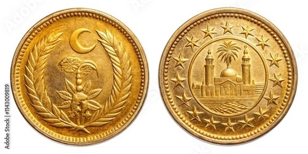 Fototapeta 1997 Tunisian 20 Millimes coin showcased in a breathtaking high-resolution panoramic photograph.  Exceptional clarity.
