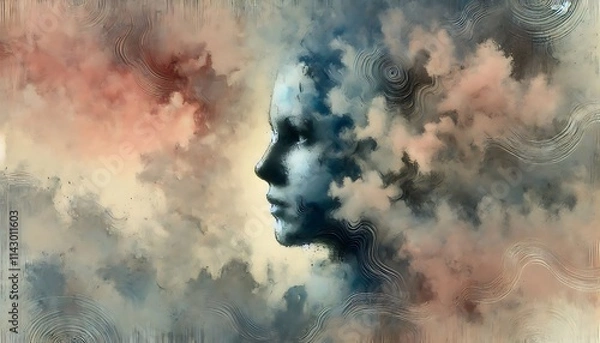 Fototapeta Illustrate human sadness by creating melancholic abstract art with soft, muted tones and dissolving patterns that reflect emotional depth using Generative AI