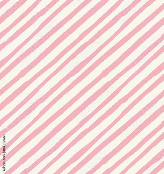 Obraz All over vector seamless repeat pattern with skinny bias diagonal soft pink and white hand drawn stripe. Versatile baby girl and everyday backdrop in soft colors.