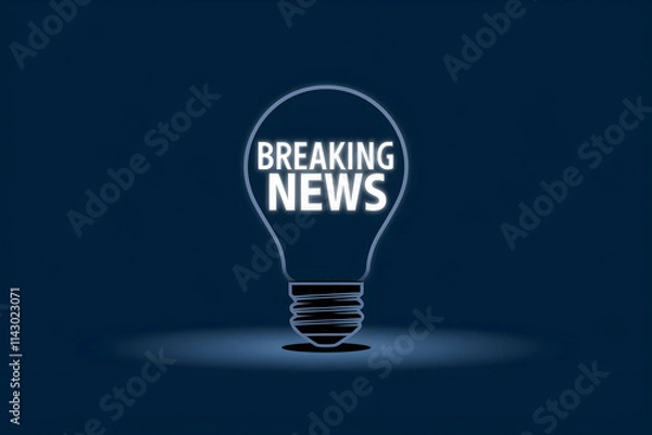 Fototapeta Light bulb reading BREAKING NEWS glowing in dark blue setting