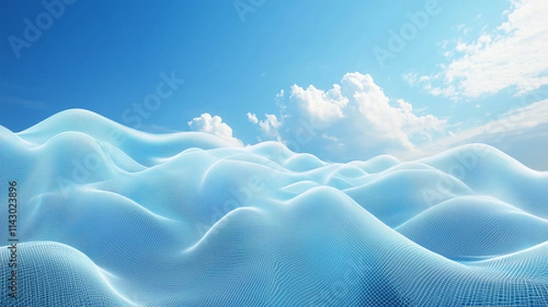 Fototapeta 青空と広がるデジタルクラウドの抽象波