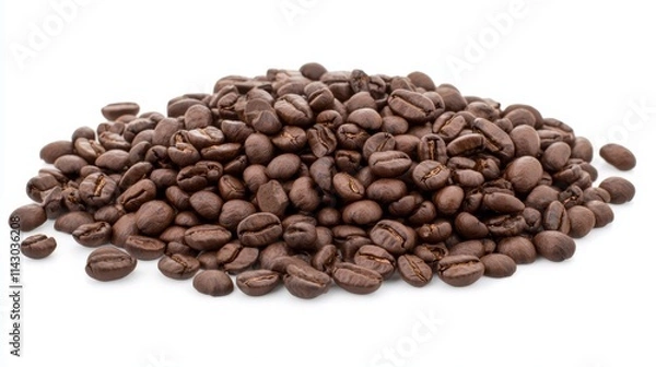 Fototapeta A pile of coffee beans on a white background