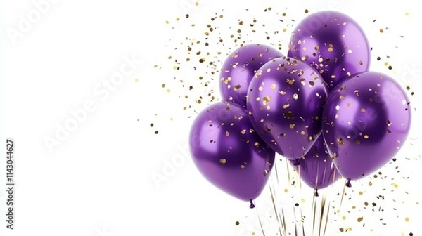 Obraz A bunch of purple balloons with gold confetti