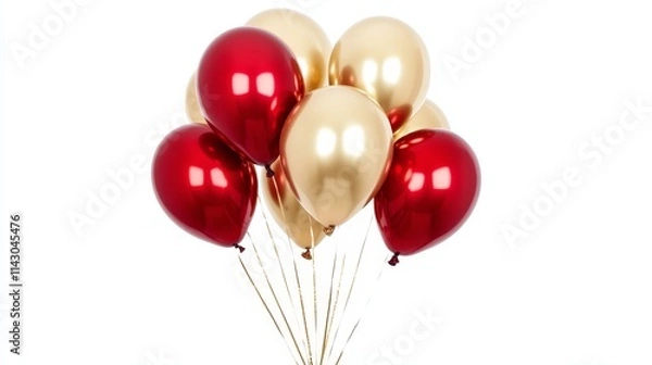 Fototapeta A bunch of red and gold balloons on a white background