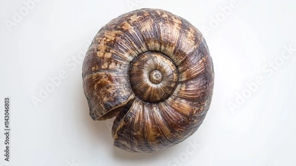 Fototapeta A close up of a snail shell on a white surface