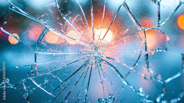 Fototapeta Broken glass crack wallpaper, background effect texture, pattern of damage, shattered white crash abstract, destruction impact on white surface, accident concept, fractured window.