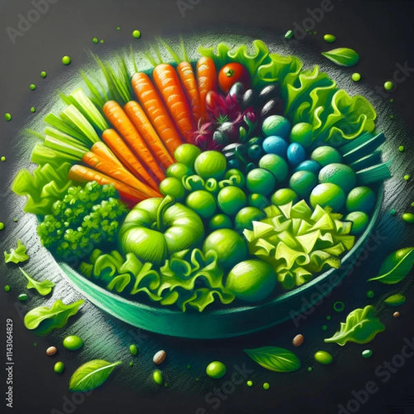 Fototapeta Product artistic  chalk vegetable bowl illustration in vibrant design setting
