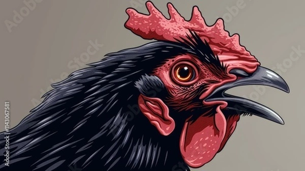 Fototapeta An artistic close-up of a rooster's head showcasing its vibrant colors and details.