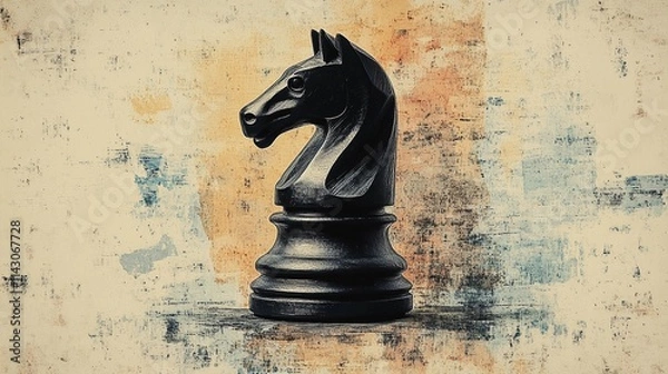Fototapeta Modern chess-themed background with contrasting textures and simple piece placement, offering a clean and versatile design for content