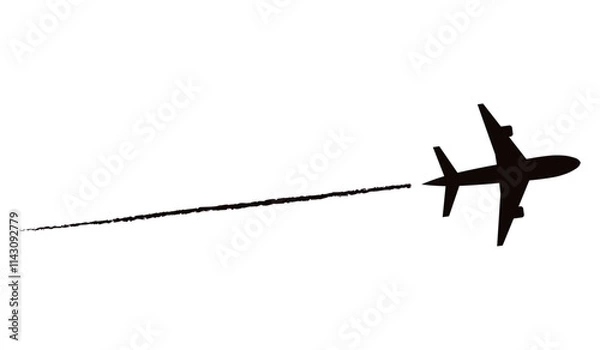 Fototapeta Silhouette of an airplane on a white background. Simple vector illustration. Soaring air plane line path. Aircraft for logo or symbol