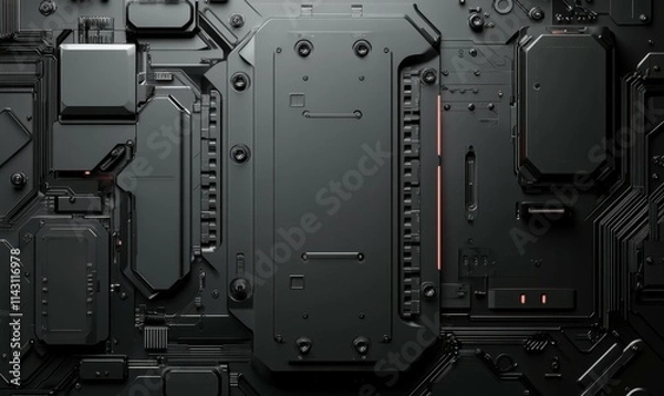 Fototapeta Black, Tech Background with Futuristic 3D Panels. Dark, Sci-Fi style. .