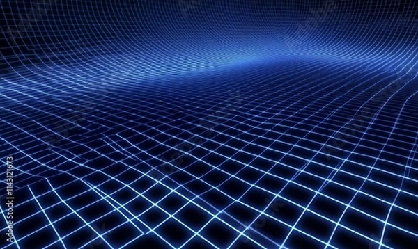Fototapeta Futuristic, Blue Digital Grid background. Network Tech Wallpaper.