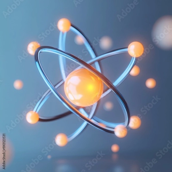 Fototapeta A vibrant and modern depiction of an atomic model, showcasing electrons orbiting around a central nucleus in a creative design.