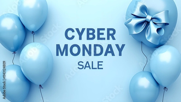 Fototapeta Cyber Monday Sale Banner with Blue Balloons. Concept of online shopping, discount, and promotion.
