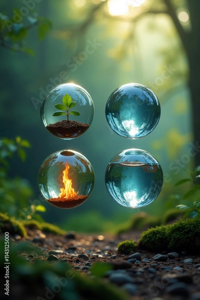 Fototapeta Nature's Four Elements in Minimalist Glass Globe Design
