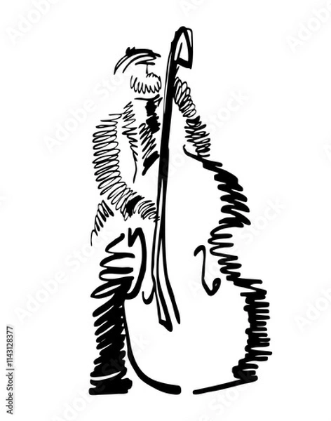 Obraz Musician playing jazz on double bass, freestyle abstract vector illustration