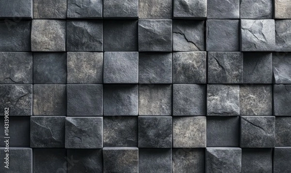 Obraz Square Tiles arranged to create a 3D wall. Polished, Textured Background formed from Natural Stone blocks.