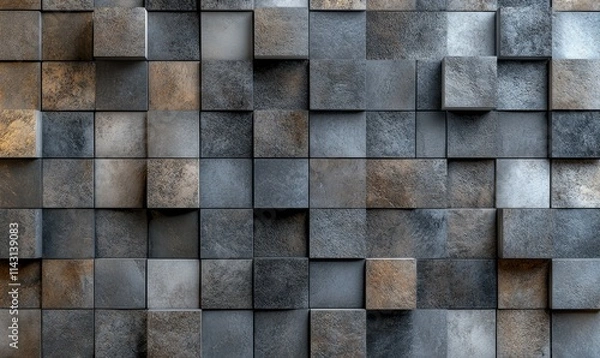 Fototapeta Square Tiles arranged to create a 3D wall. Polished, Textured Background formed from Natural Stone blocks.
