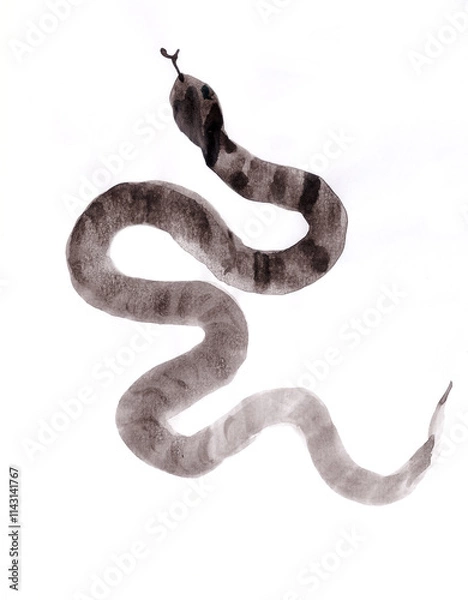 Fototapeta snake, year of the snake, chinese japanese ink painting