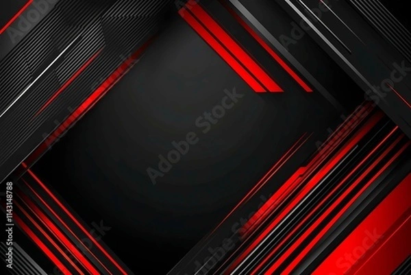 Fototapeta Dynamic technology-inspired abstract background with sharp red, black, and silver lines, creating a sleek and futuristic digital design.