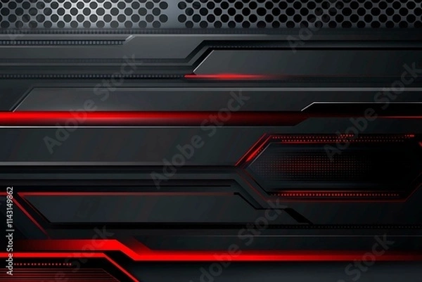 Fototapeta Dynamic technology-inspired abstract background with sharp red, black, and silver lines, creating a sleek and futuristic digital design.