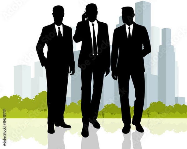 Obraz Businessmen at city background