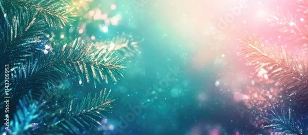 Fototapeta Festive Christmas lights and decorations illuminating fir branches creating a magical holiday atmosphere perfect for web banners or promotions